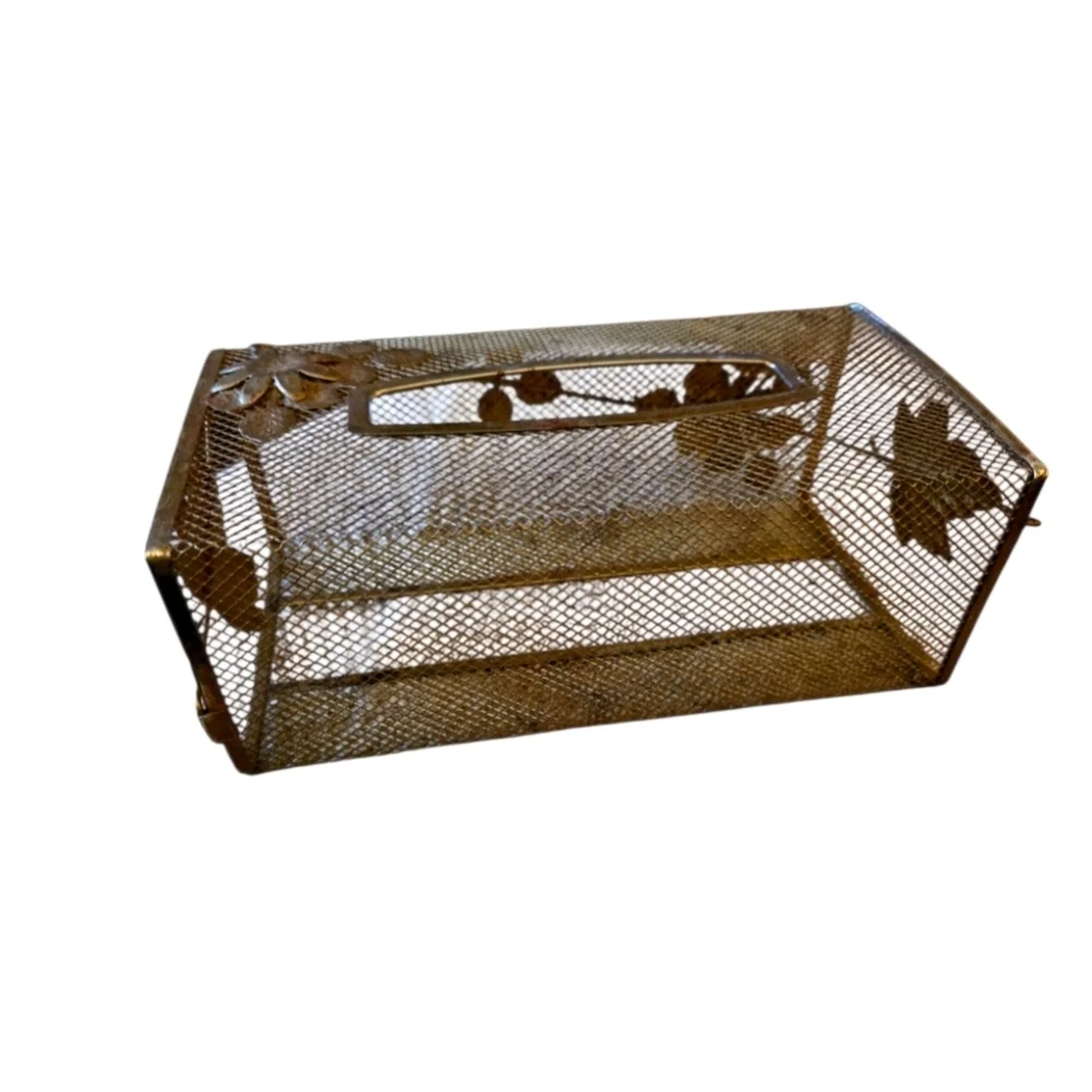 Gold Mesh Bathroom Tissue Box Floral Hollywood Regency Retro Vintage Oblong